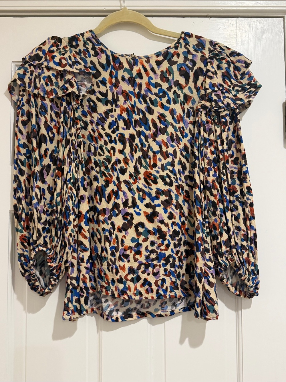 Corey Lynn Calter Multicolor Leopard-Print Pleated Ruffle Blouse